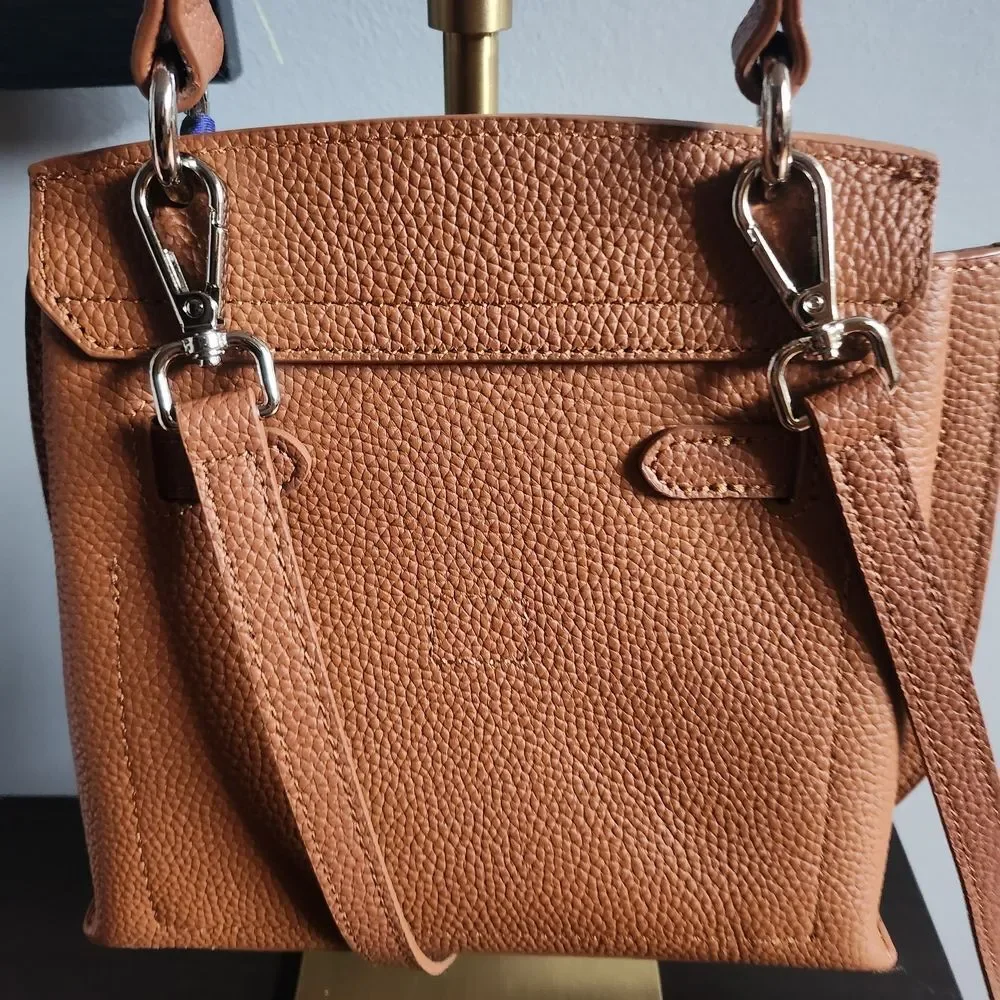 Kelly Styled Tan Leather Crossbody with Idole Miniature Charm